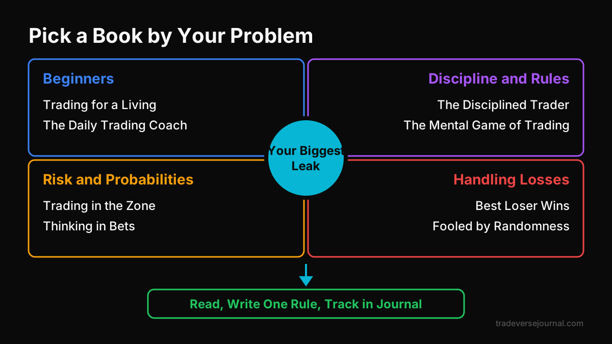 Overview of psychology trading books grouped by the trading problem each one addresses